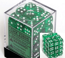 CHX 23805 Green w/White (36 Translucent 12mm Pipped d6 Dice Block)